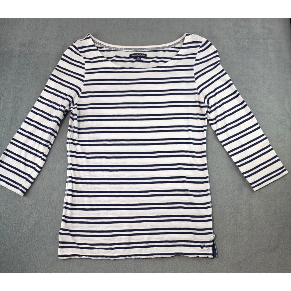 Nautical Coastal Grandmacore Stripe Top Womens Large American Eagle Outfitters
